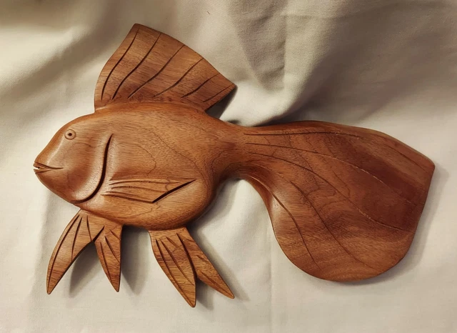Carved Wooden Gold Fish Kamane Wood Hawaii Wall Decor