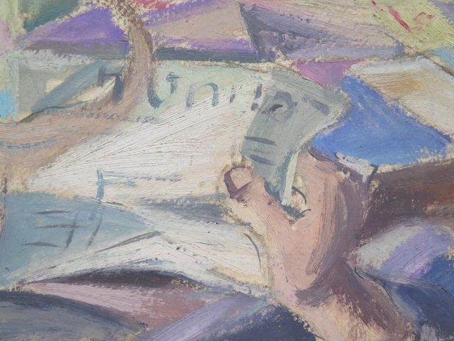 Quadro Del Novecento Veduta In Soggettiva Del Pittore Nel Suo Studio Anni '60 3