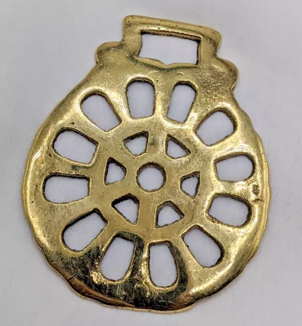 Brass Horse Medallion Vintage English Traditional Geo Spoke Wheel Show Parade