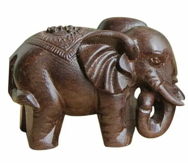 Handmade Wooden Carved Elephant Lucky Statue Home Craft Ornament  Decor Gift