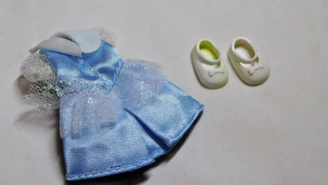 Barbie Doll Kelly Size Blue Cinderella Style Gown White Shoes