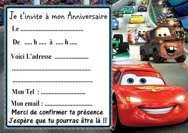 10 Cartes Invitation Anniversaire Avec Ou Sans Enveloppe Cars Ref 39 Eur 4 99 Picclick Fr