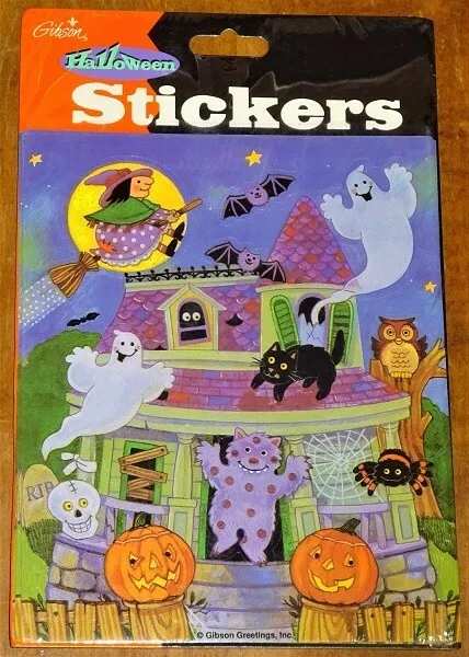 Vintage Gibson Halloween Haunted House Stickers Pack~Witch~Ghosts~Pumpkins~Cats+