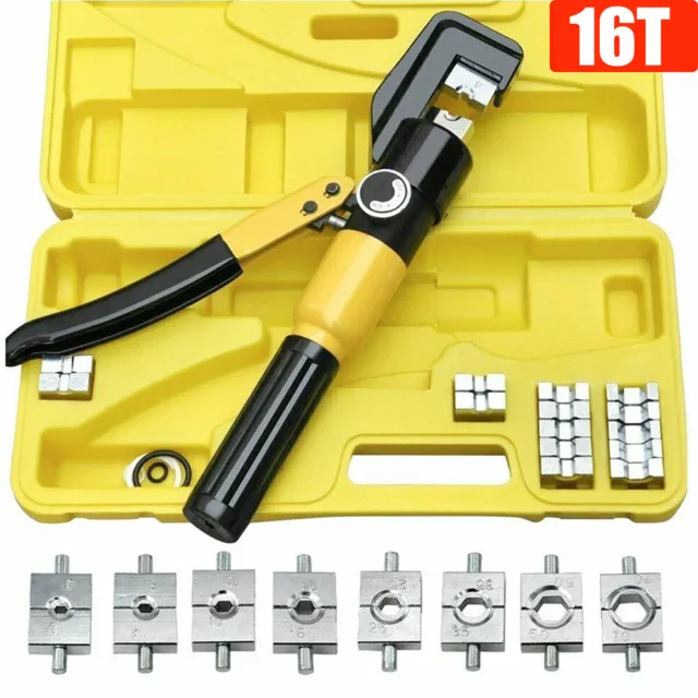 16 Ton Hydraulic Crimper Crimping Tool Dies Wire Battery Cable Hose Lug Terminal