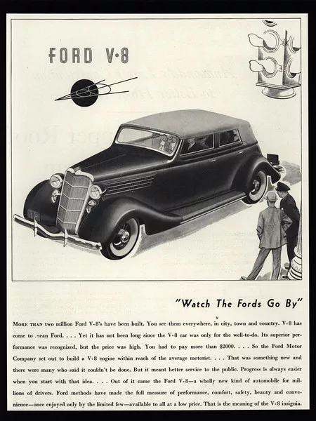 1935 FORD V-8  4-Door Car - Watch The Fords Go By - VINTAGE AD