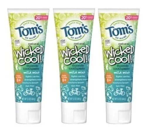 BL Toms Pasta de Dientes Natural Niños 8+ Wicked Cool Mild Como Nuevo 5,1 oz -- PAQUETE DE TRES