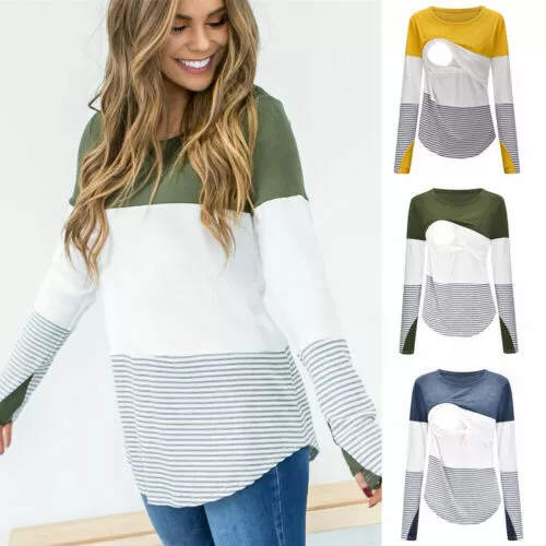 New Women's Pregnant Maternity Clothes Breastfeeding Striped T-Shirt Blouse Tops