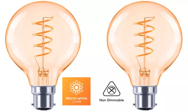 2x G80 Spiralfilament kleine Kugel LED Glühbirnen 4 W (24 W entspricht) 240 Lumen A + Bewertung