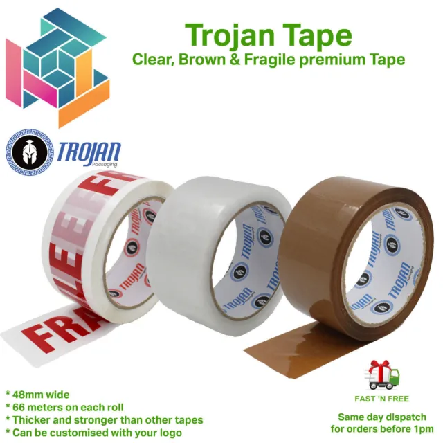 Clear Brown Parcel Tape Strong Packing Carton Sealing Tape 48mm x 66m 1 6 12 36