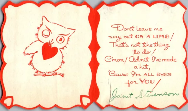 Valloween Owl Halloween *AS IS*  VTG Valentine Greeting Card Valentine's Day 2