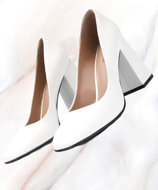 Women's 8.5 High Heel Closed Toe Chunky Wedding Pumps Shoes
