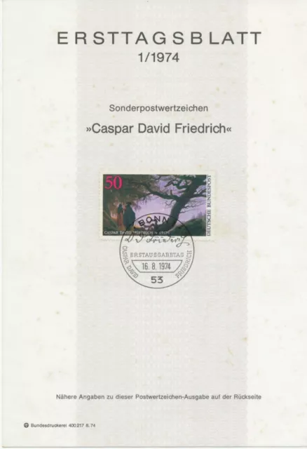 BUNDESREPUBLIK 1974 200.Geburtstag von Caspar David Friedrich 50 Pf ETB (1/1974)