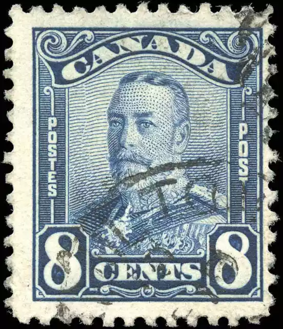 Canada Used F-VF 8c Scott #154 1928 King George V Scroll Issue Stamp