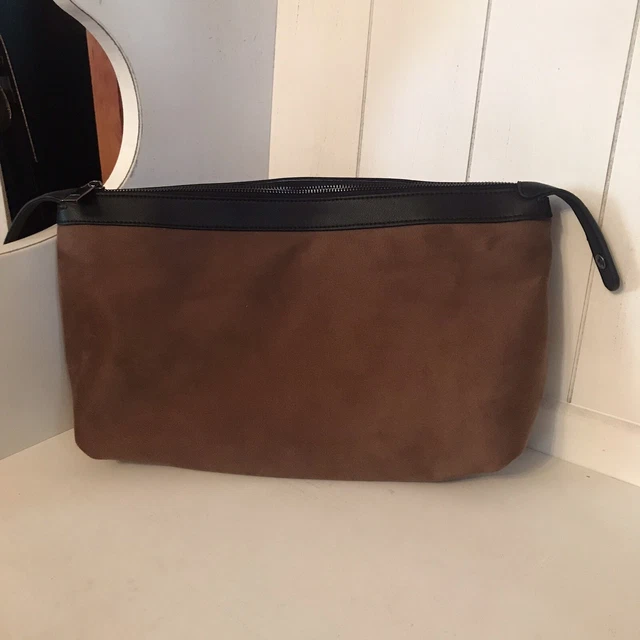Sondra Roberts Squared Vegan Leather Brown Suede Clutch Purse Makeup Bag Travel