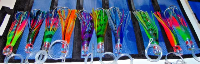 4 Fishing Lures Rigged Big Game 6" Trolling Tuna Marlin Mahi Dorado Pack Lot