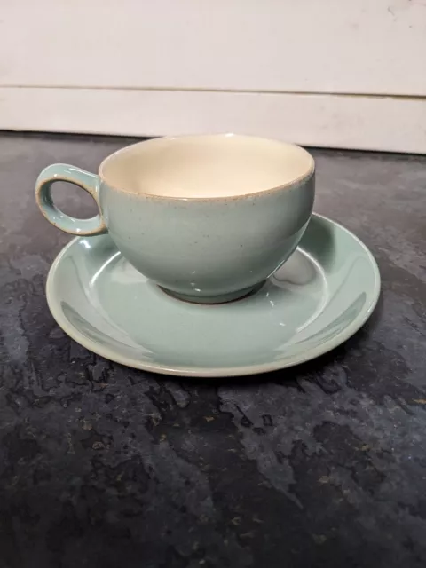 Denby Manor Green Stonewear England Coffee Tea Cup and Saucer Set