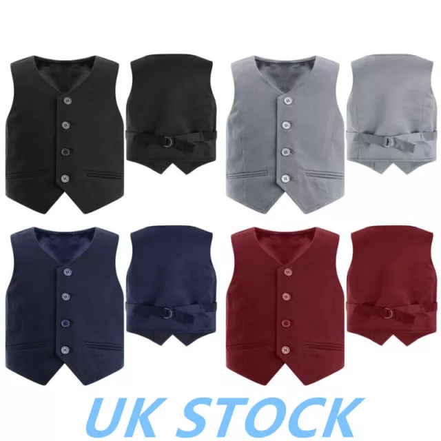 UK Kids Boys Formal Suit Buttons Single Breasted Vest Waistcoat Gentleman Suit