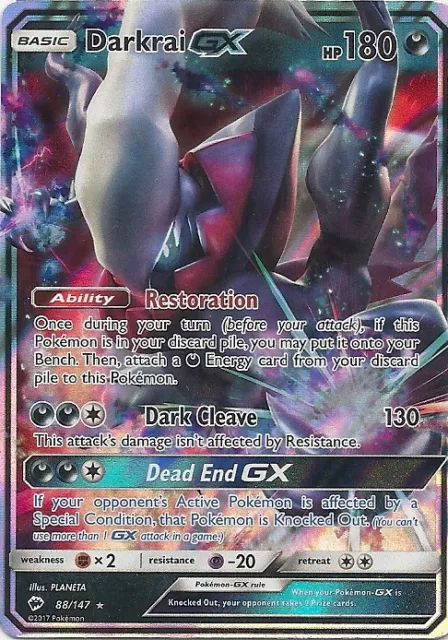 DARKRAI GX 88/147-BURNING SHADOWS Pokemon Card-RARE HOLO -MINT