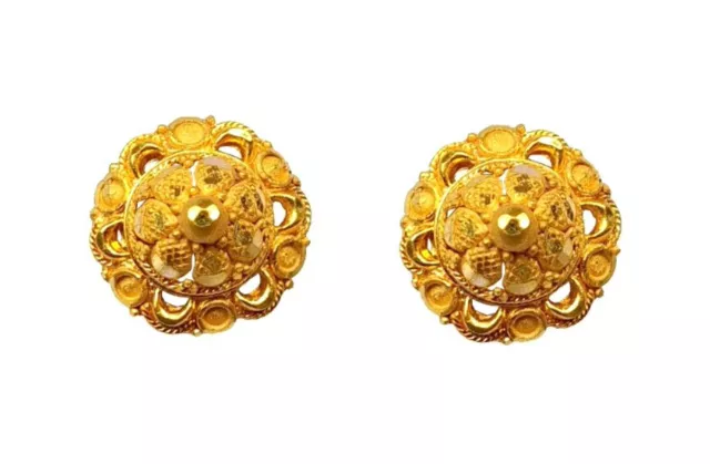 22K/18K Real Certified Fine Yellow Gold Beautiful Circle Stud Earrings