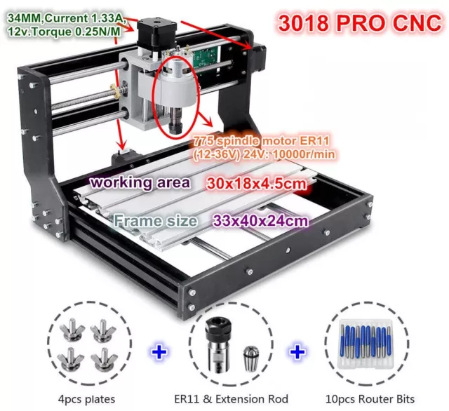 EU CNC3018 PRO DIY 3Axis CNC Router Kit Engraving Machine GRBL PCB Wood Carving