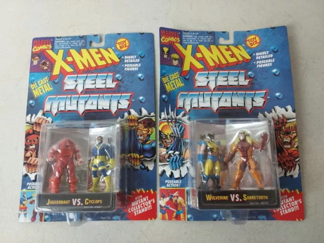 2 vtg 1994 Toy Biz X-Men Steel Mutants Wolverine Sabretooth Juggernaut Cyclops