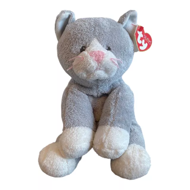 Ty Pluffies Pursley 2008 Sewn Eyes Gray Cat Tylux Plush Cat Stuffed Animal