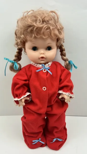 Vintage Eegee Softina Baby Doll 15.5 In 1970's Drink & Wet Red Outfit Curly Hair