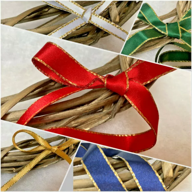 Berisfords Gold Edge Ribbon Double Satin  Choose from 7 Colours in 4 Widths