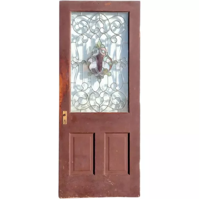 Antique American Stained, Beveled, Zinc Leaded Glass & Pine Single Door