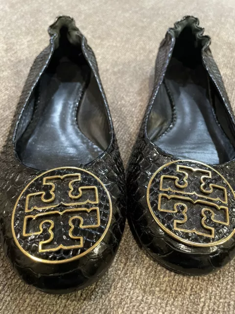 Tory Burch Caroline Women's Black Patent Leather Slip On Ballet Flat Sz 9.5