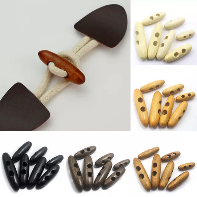10pcs DIY Olive Shape 2 Holes Wooden Horn Buckle Toggles Coat Overcoat Button