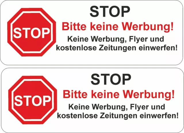 2X AUFKLEBER KEINE Werbung einwerfen für Briefkasten Briefkästen Sticker  Schild EUR 2,79 - PicClick DE
