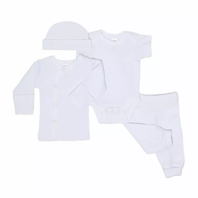 Premature Tiny Baby 4 Piece Layette Clothing Set Hat Prem Plain White Pink Blue 2