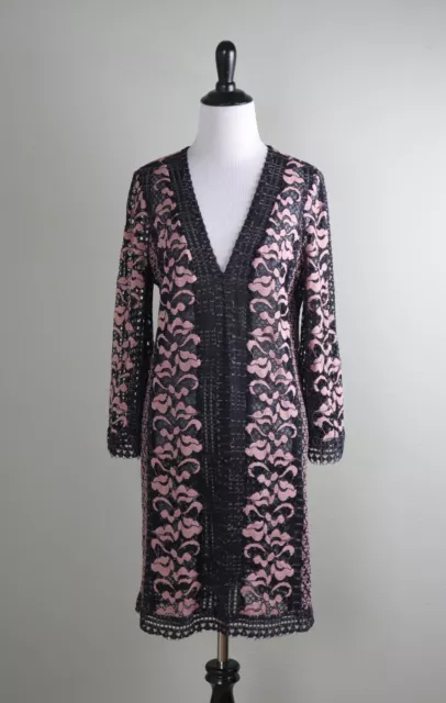 BCBG MAX AZRIA $178 Sheer Mesh Pink Lace Shift Tunic Dress Size Medium