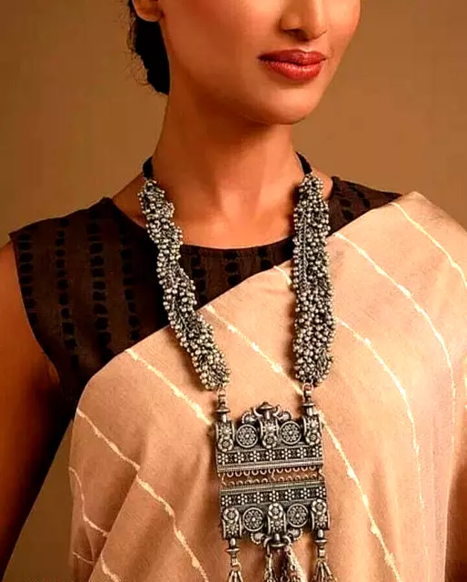 Indien Traditionnel Bollywood Style Créateur Argent Oxydé Bijoux Collier