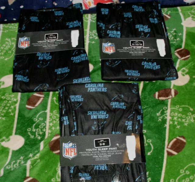 Boy's Youth Black NFL Carolina Panthers Logo Pajama Sleep Pants XXS