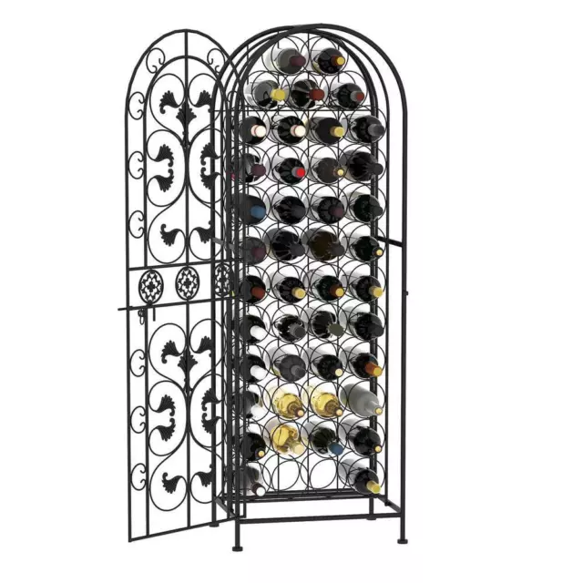 HOMCOM Wine Rack Jail 52.75"H 45-Bottle Ornate Scroll-Work Wrought Iron Black