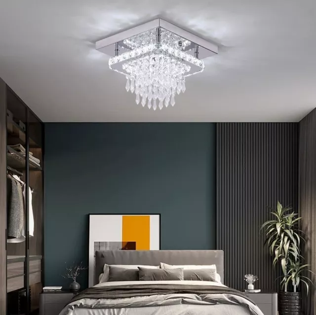 Moderne LED Deckenleuchte Kristall Kronleuchter 2-seitig quadratisch Wohnzimmer Flur