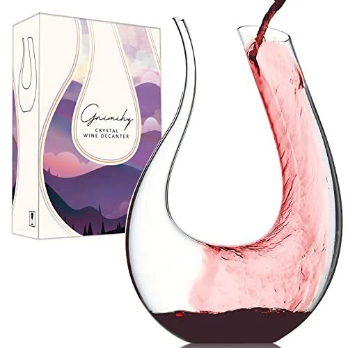 Decantador de vino - Decantador de cuello de cisne de cristal sin plomo hecho a mano, elegante transparente
