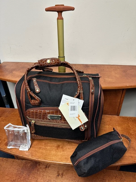 New Samantha Brown Tweed Underseat Wheeled Bag 15"Carryon Black/Camel
