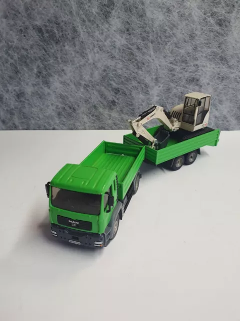 siku 3920 MAN mit Tandemanhänger-mit 3521 TEREX TC 75 Bagger - ohne Rampe - 1:55