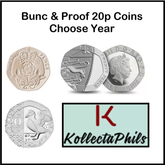 20p Twenty Pence Coin 1982 - 2024 Bunc or Proof from Royal Mint Sets Choose Coin