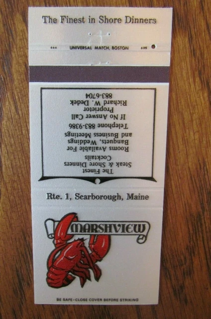 Animal - Lobster Matchbook Matchcover: Marshview Seafood (Scarborough, Maine) F1