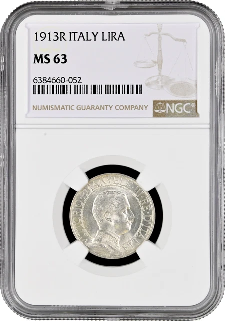 Italy 1 lira 1913 R, NGC MS63, "King Vittorio Emanuele III (1900 - 1946)"