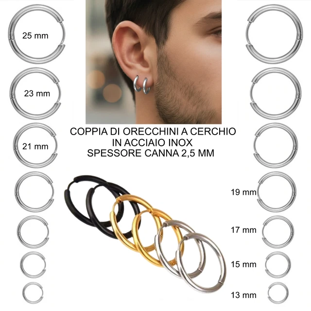 Orecchini A Cerchio Unisex In Acciaio Inossidabile - Colore Nero - Diametri 15/17/19mm - JewelryWe
