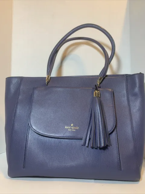 Kate Spade Large Blue Leather Longacre Court Cal Purse Bag Tote Handbag Satchel