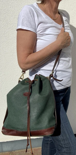 MULBERRY "Sharpham Bucket Bag M" Forest Green Scotchgrain Brown Leather 28 cm
