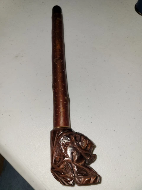 Hand carved unusual wooden pipe 10"