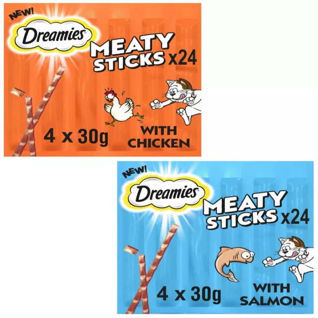 8 x 30g Dreamies Meaty Sticks Chicken & Salmon Cat Treats Cat Sticks Grain Free