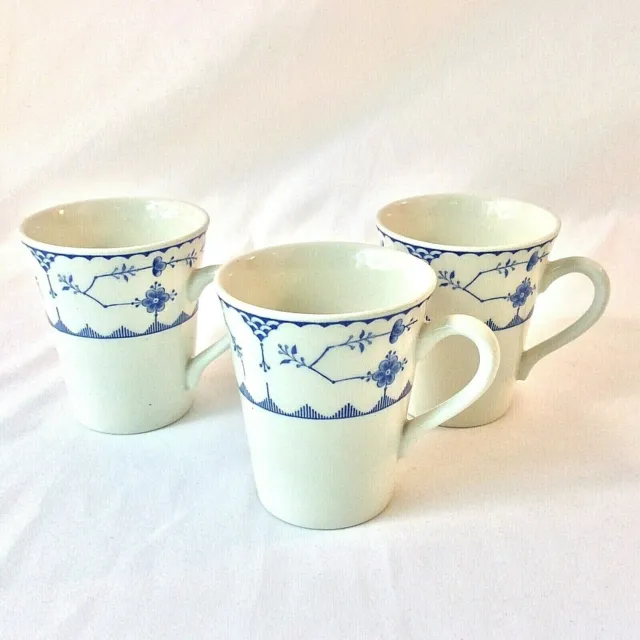 Furnivals Ltd Denmark Blu Set 3 Slant Coffee Tea Mugs 8 Oz Antique Ironstone Eng